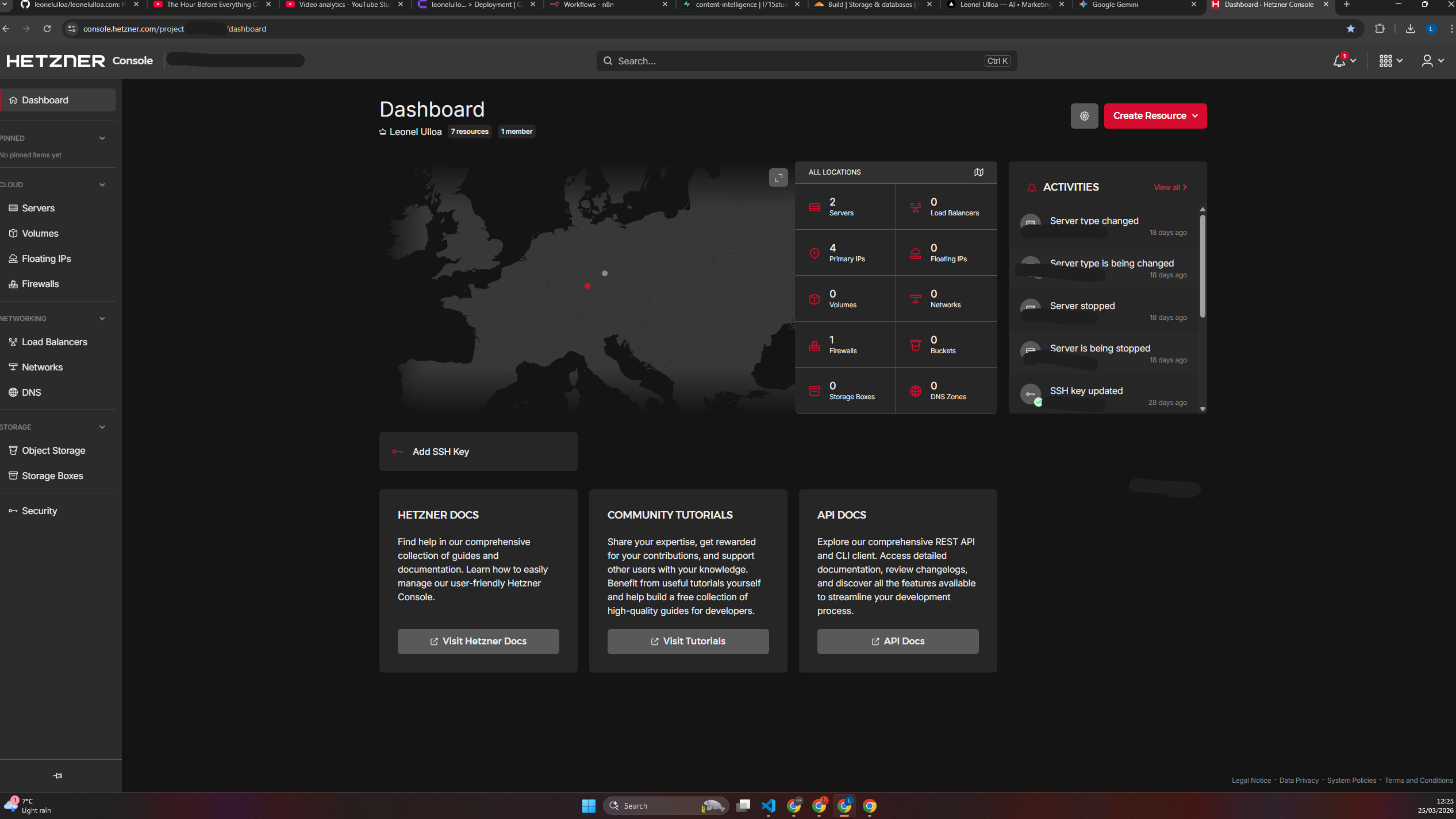 Hetzner server dashboard